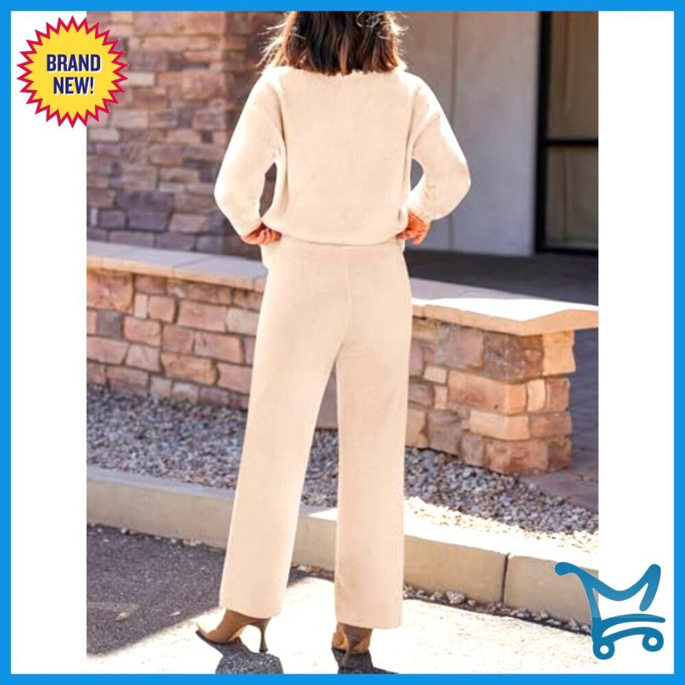 Soft V-Neck Cardigan Wide Leg Pants Lounge Set Cozy Chic Winter Loungewear - Picture 3 of 7